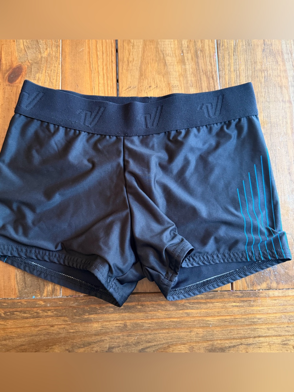 Varsity Black Athletic Shorts with Teal Stripe Detail